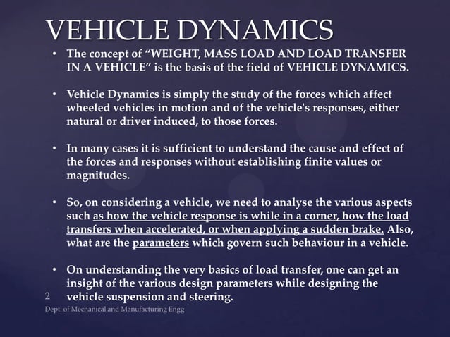 Weight Transfer Function Dynamic weight transfer in vehicle | PPTX