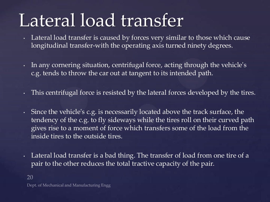 Dynamic weight transfer in vehicle