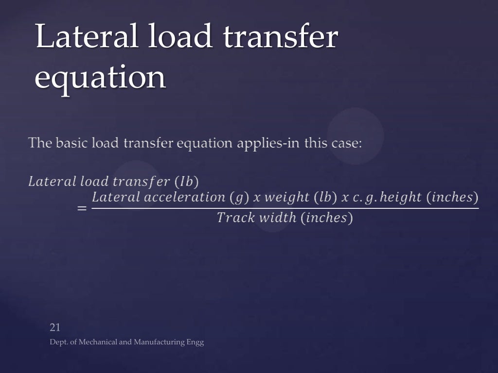 Dynamic weight transfer in vehicle