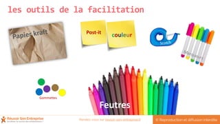 les outils de la facilitation
couleurPost-it
Feutres
Gommettes
© Reproduction et diffusion interditeRendez-vous sur reussir-son-entreprise.fr
 