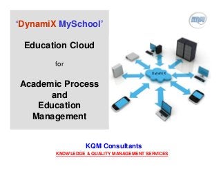 ‘DynamiX MySchool’
Education Cloud
for
Academic Process
and
Education
Management
KQM Consultants
KNOWLEDGE & QUALITY MANAGEMENT SERVICES
DynamiX
 