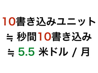 10書き込みユニット
秒間10書き込み
5.5 米ドル / 月
 