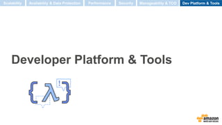 Developer Platform & Tools
Scalability Performance SecurityAvailability & Data Protection Manageability & TCO Dev Platform & Tools
 