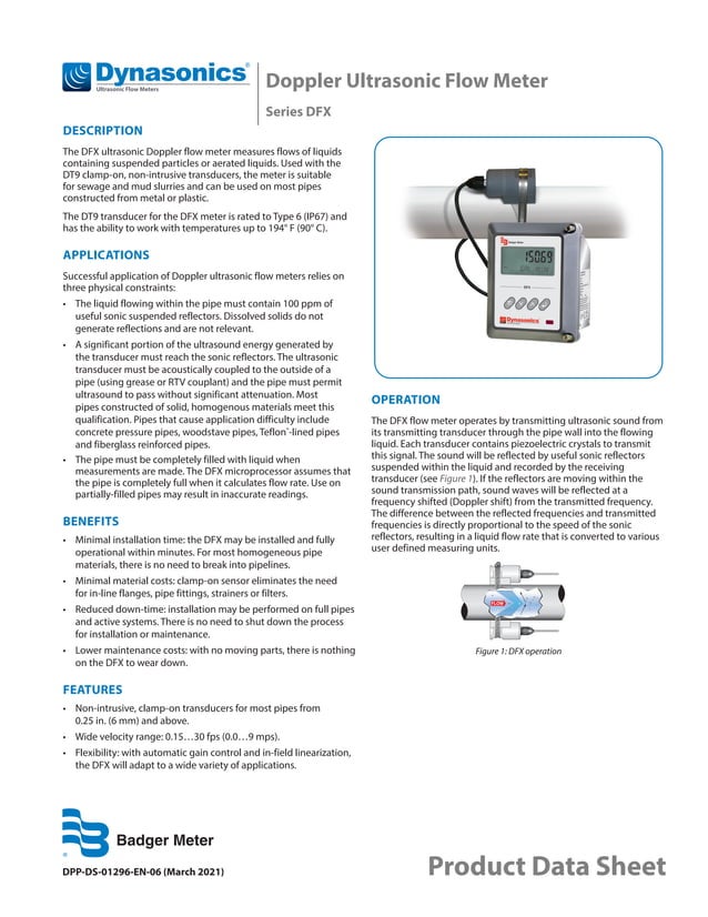 Dynasonics dfx datasheet badger meter doppler ultrasonic flow meter PDF