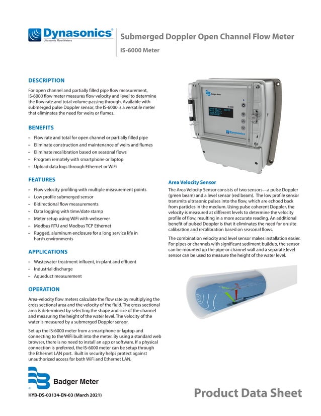 Dynasonics is 6000 datasheet badger meter-submerged doppler open ...