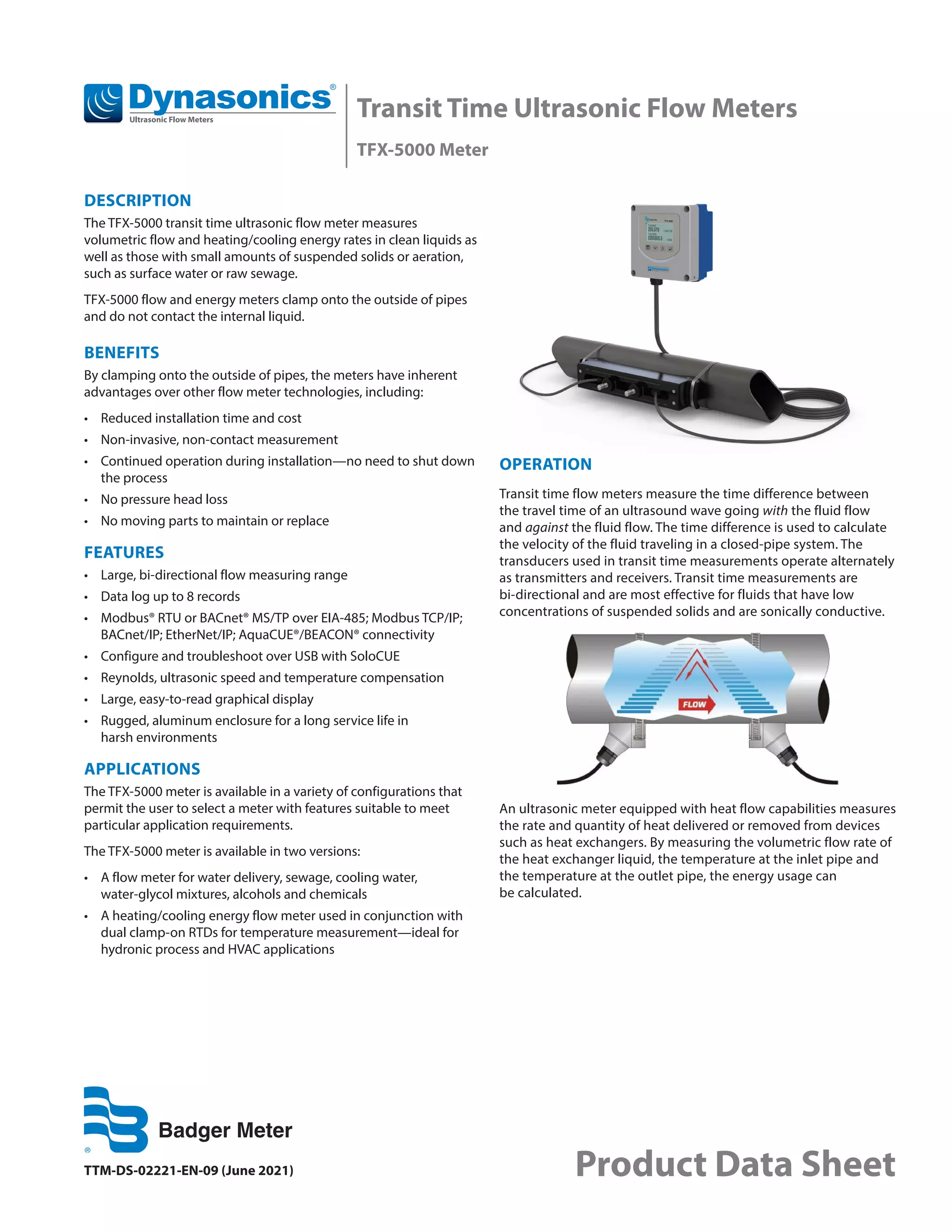 Dynasonics tfx 5000 datasheet badger metertransit time ultrasonic flow