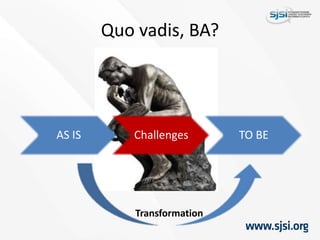 Quo vadis, BA?
AS IS Challenges TO BE
Transformation
 