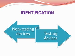 IDENTIFICATION
Non-testing
devices Testing
devices
 