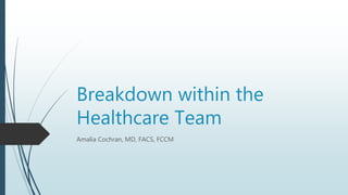 Breakdown within the
Healthcare Team
Amalia Cochran, MD, FACS, FCCM
 