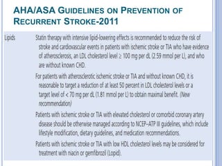AHA/ASA GUIDELINES ON PREVENTION OF
RECURRENT STROKE-2011
 