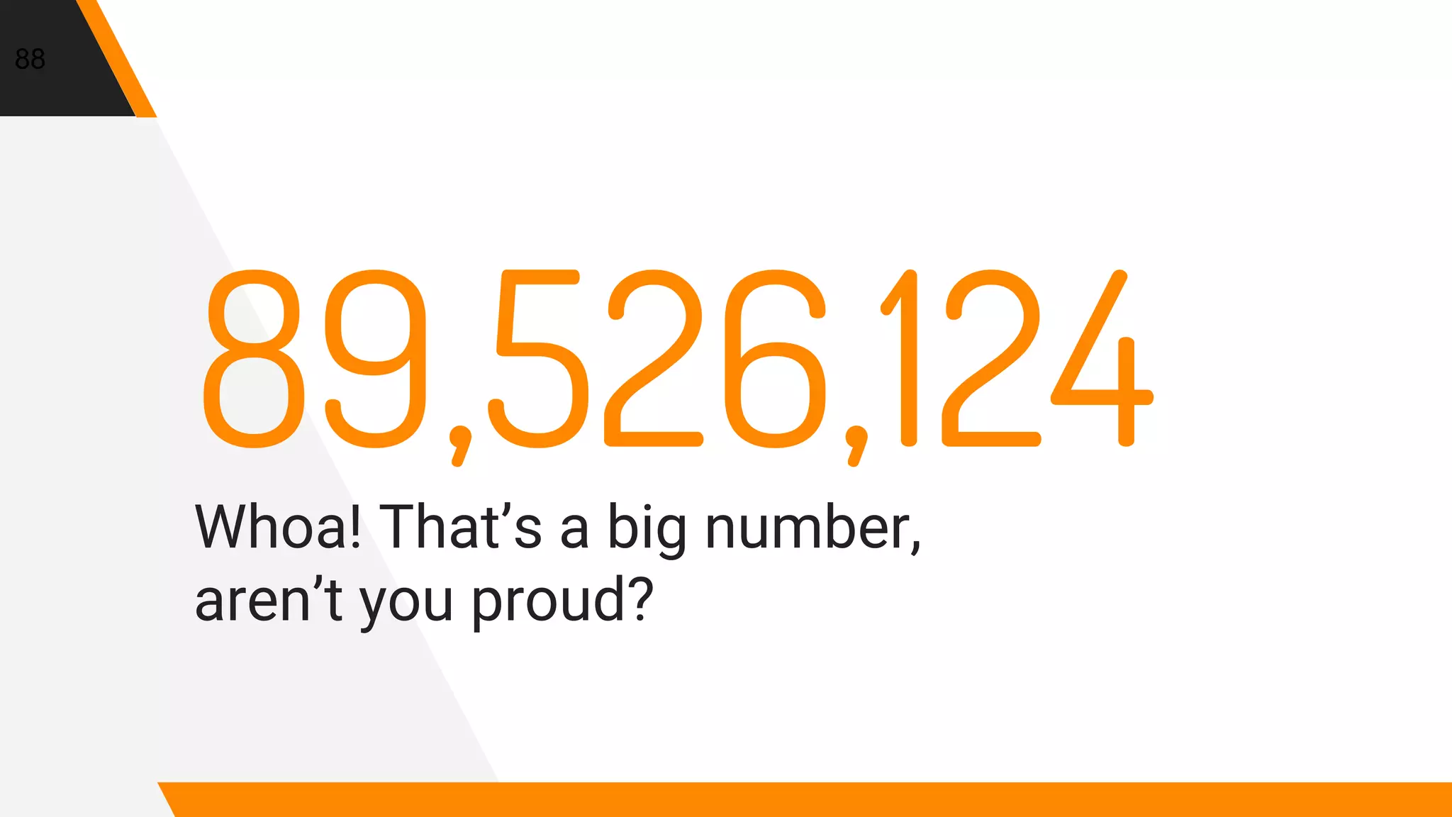 89,526,124Whoa! That’s a big number,
aren’t you proud?
88
 