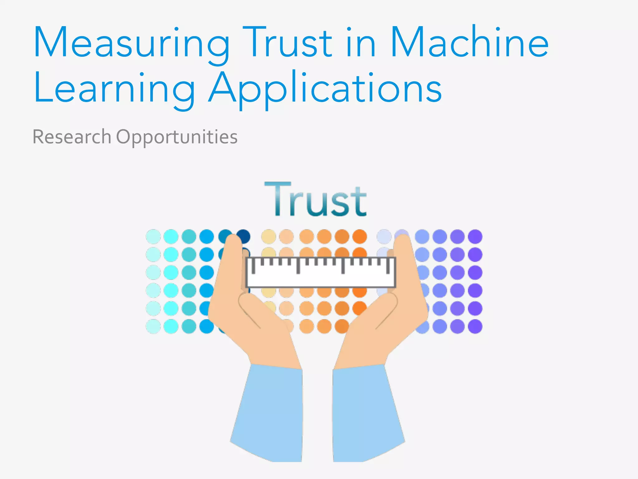 Measuring Trust in Machine
Learning Applications
Research	Opportunities	
 