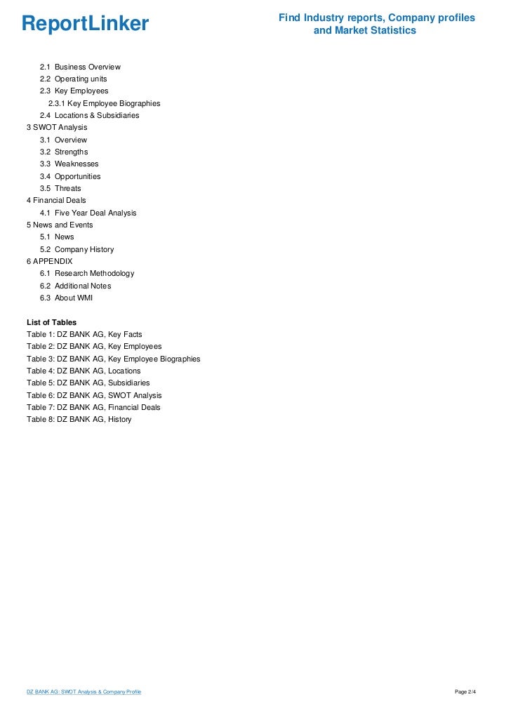 Dz Bank Ag Swot Analysis Company Profile
