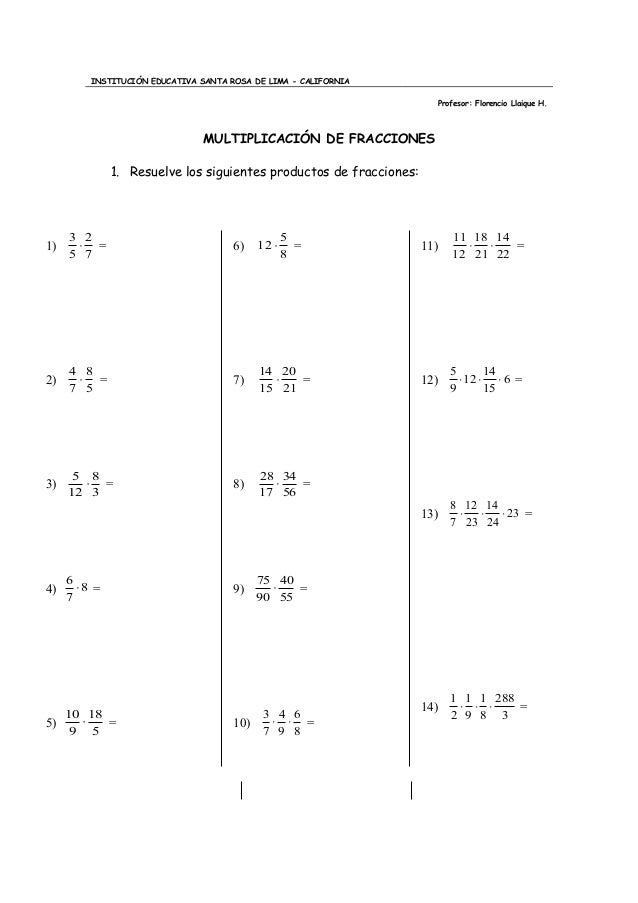 MULTIPLICACIÓN Y DIVISIÓN DE FRACCIONES