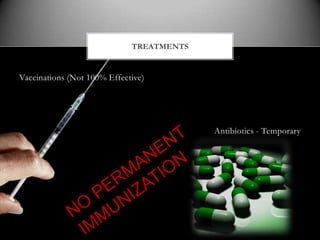 TREATMENTS


Vaccinations (Not 100% Effective)




                                          Antibiotics - Temporary
 