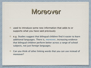 Using Moreover Point, Explain, Example | PPT