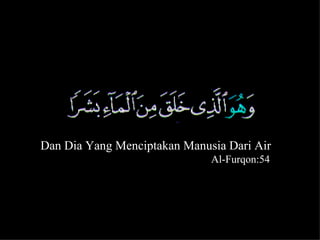 Dan Dia Yang Menciptakan Manusia Dari Air
                              Al-Furqon:54




                                             9
 