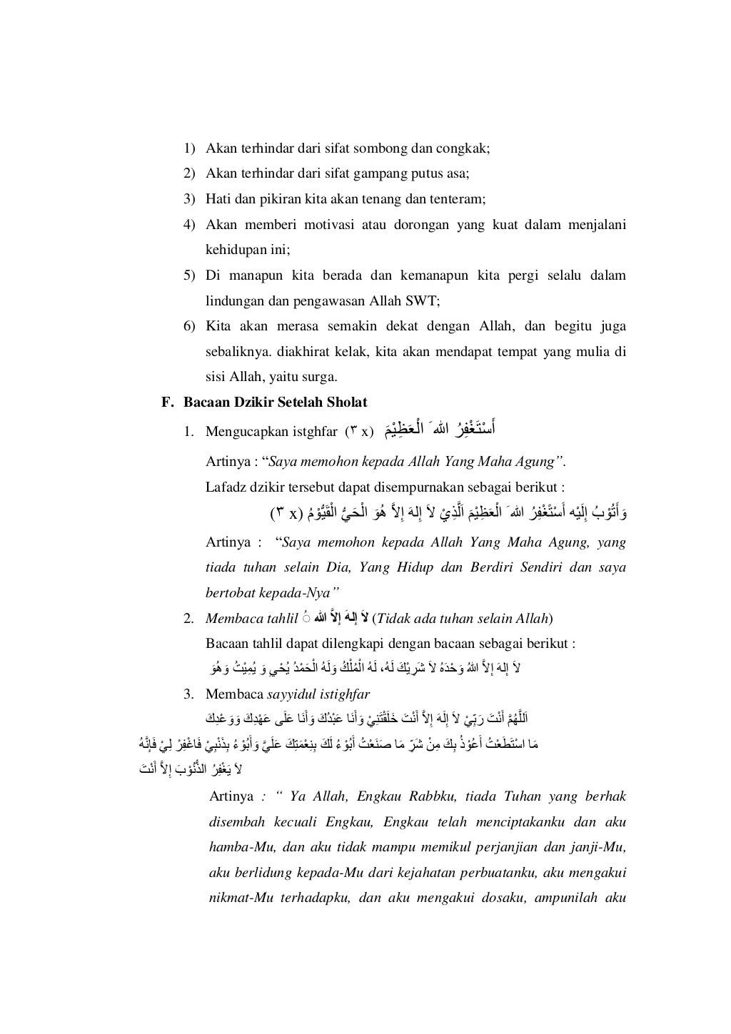 Dzikir dan doa setelah sholat