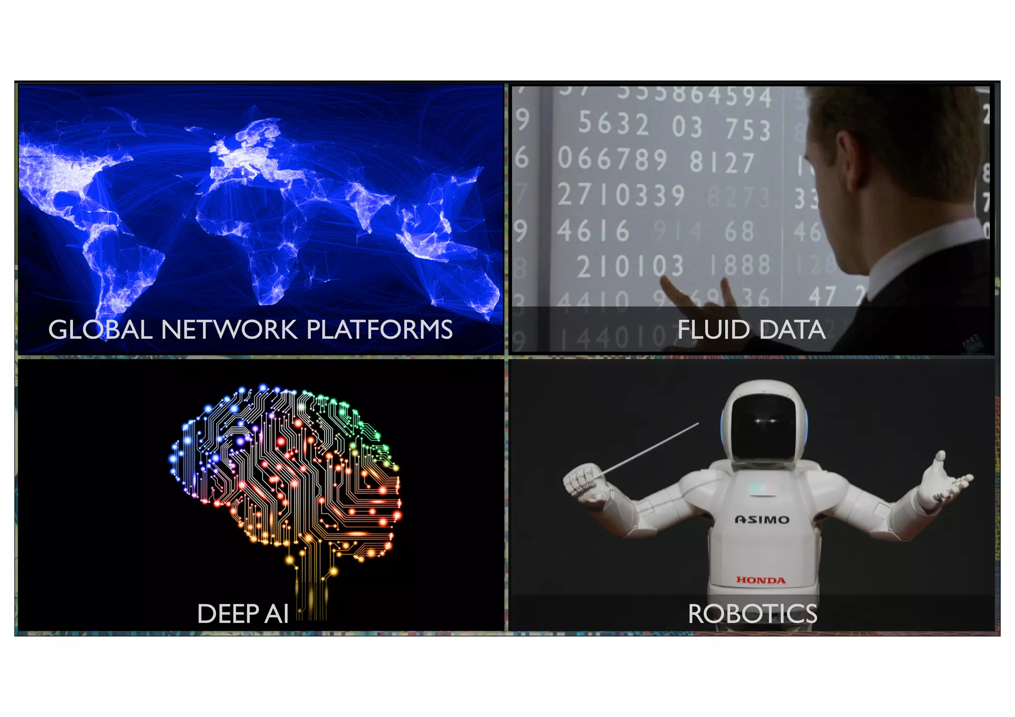 GLOBAL NETWORK PLATFORMS
DEEP AI
FLUID DATA
ROBOTICS
 