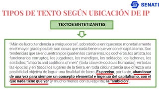 TIPOS DE TEXTO SEGÚN UBICACIÓN DE IP
TEXTOS SINTETIZANTES
 