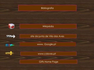 BibliografiaWikipédiasite da junta de Vila das Aves                         www. Google.pt                         www.cdaves.pt                            Giffs Home Page