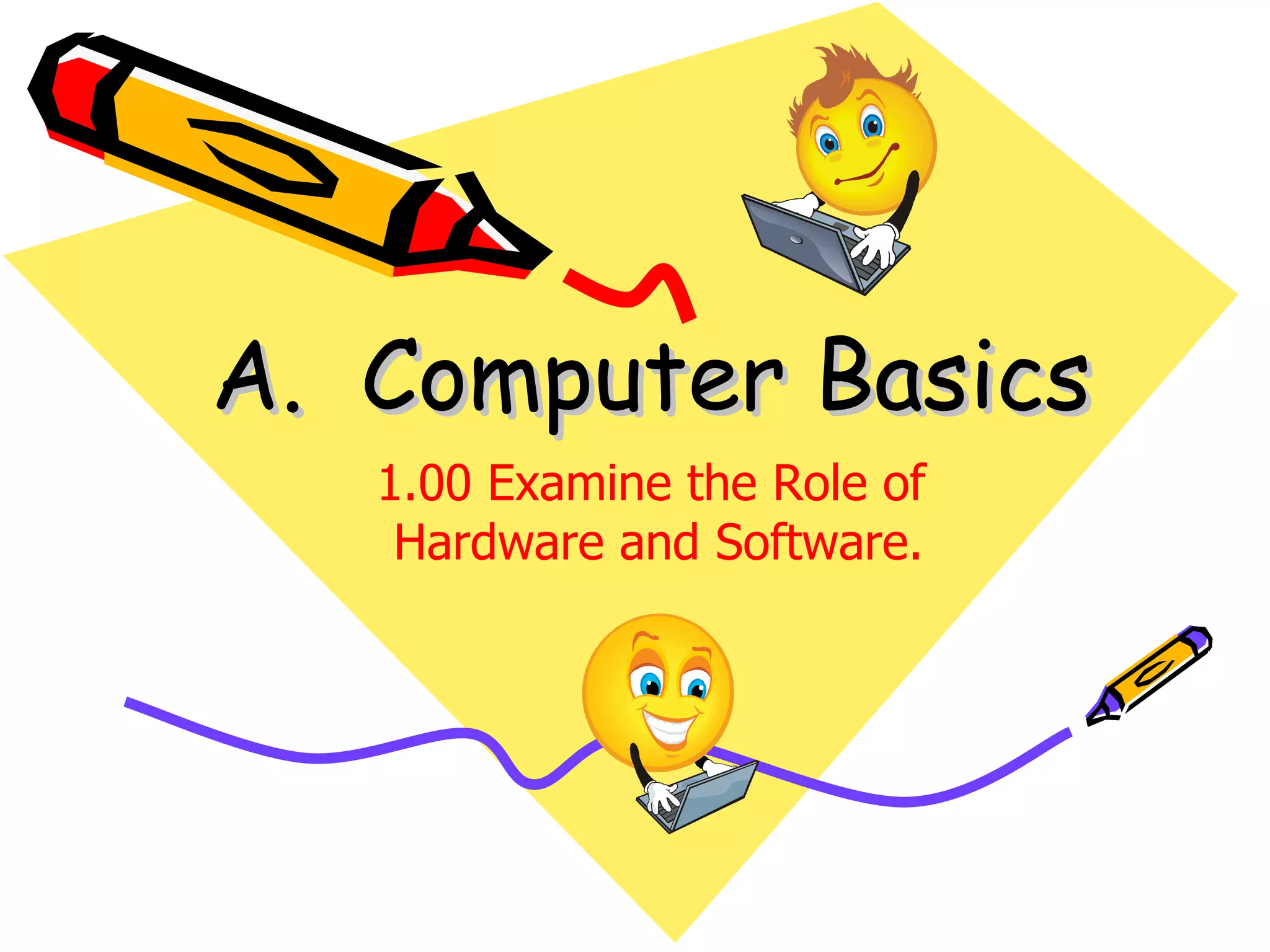 A.  Computer Basics 1.00 Examine the Role of  Hardware and Software. 
