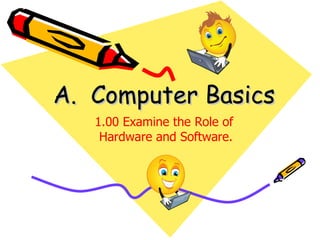 A.  Computer Basics 1.00 Examine the Role of  Hardware and Software. 