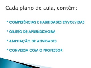 * COMPETÊNCIAS E HABILIDADES ENVOLVIDAS

* OBJETO DE APRENDIZAGEM

* AMPLIAÇÃO DE ATIVIDADES

* CONVERSA COM O PROFESSOR
 