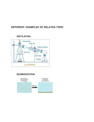 DIFFERENT EXAMPLES OF RELATED TOPIC 
DISTILATION 
SEDIMENTATION 
 