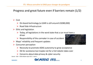 ITS : Mieux connaître le GNSS pour changer de paradigme
16/03/2015 8
Cost
On-board technology (a LDAR is still around USD8...