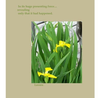 In its huge presenting force…
revealing
only that it had happened.
Lovers
 