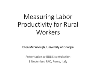 Measuring Labor
Productivity for Rural
Workers
Ellen McCullough, University of Georgia
Presentation to RULIS consultation
8 November, FAO, Rome, Italy
 