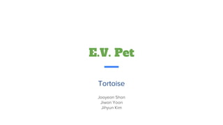 E.V. Pet
Tortoise
Jooyeon Shon
Jiwon Yoon
Jihyun Kim
 