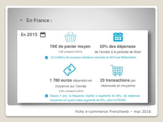 • En France :
fiche e-commerce Frenchweb – mai 2016
 