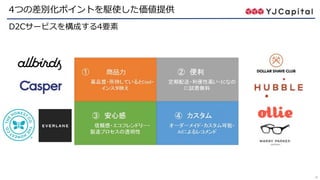 18
4つの差別化ポイントを駆使した価値提供
D2Cサービスを構成する4要素
 