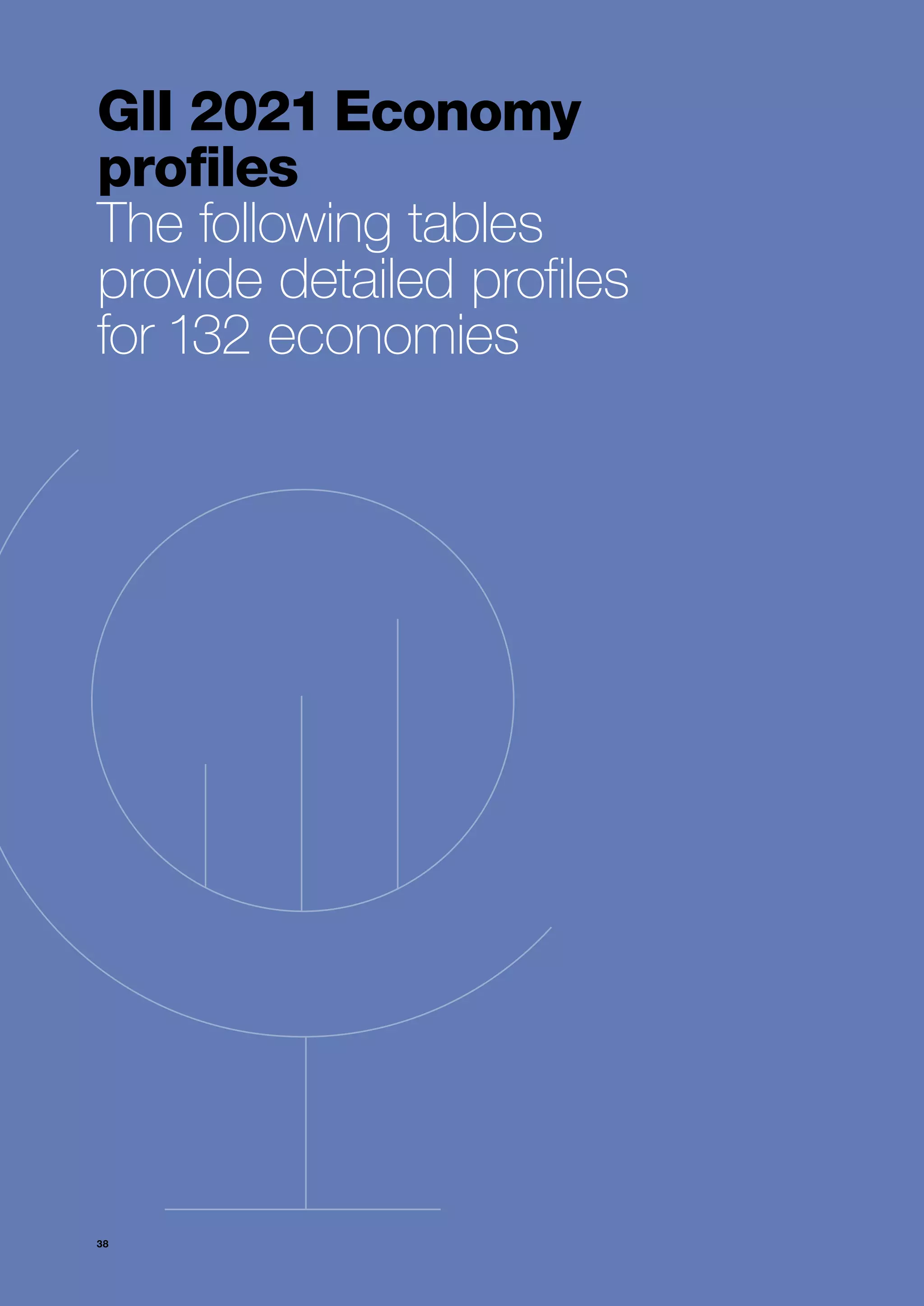 38
GII 2021 Economy
profiles
The following tables
provide detailed profiles
for 132 economies
 