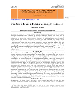 The Role of Ritual in Building Community Resilience (www.kiu.ac.ug) | PDF