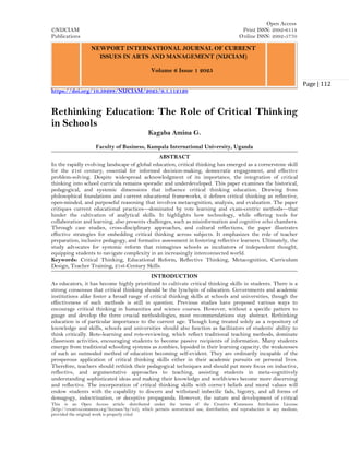 Rethinking Education: The Role of Critical Thinking in Schools (www.kiu ...