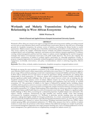 Wetlands and Malaria Transmission Dynamics in West African Ecosystems ...