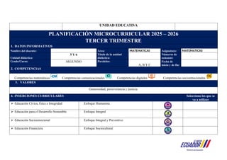 Planificación Microcurricular de Matemáticas para Segundo Grado 2025 ...