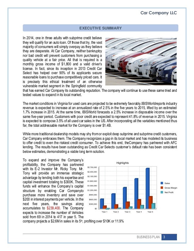 E 2 Business Plan for Car Company