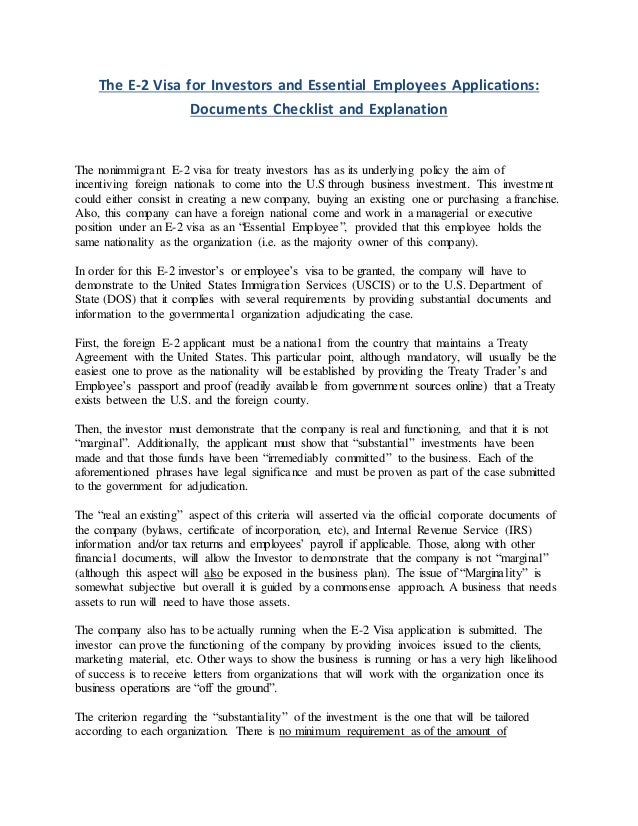 he e 2 visa for investors and essential employees applications docum