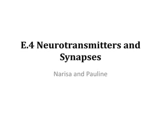 E.4 Neurotransmitters and
        Synapses
      Narisa and Pauline
 