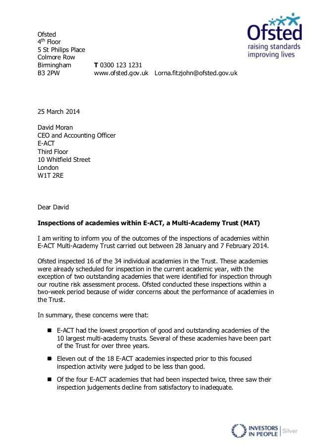 E act multi-academy trust inspection outcome letter