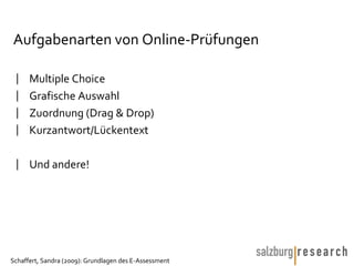 Aufgabenarten von Online-Prüfungen Multiple Choice Grafische Auswahl Zuordnung (Drag & Drop) Kurzantwort/Lückentext Und andere! 