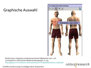 Graphische Auswahl Riedel (2003). Integration studentenzentrierter fallbasierter Lehr- und Lernsysteme in reformierten Medizinstudiengängen, S. 105 http://galaxy.mi.hs-heilbronn.de/medicase/common/pdf/dissertation_riedel.pdf   