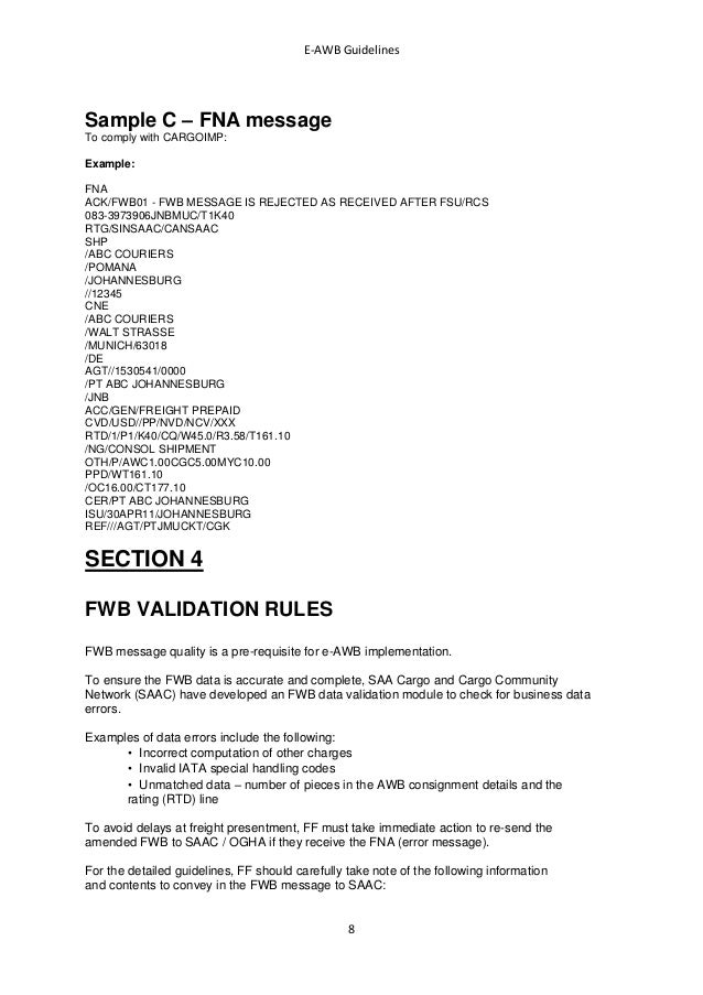 EAWB Handling Manual for SAA Cargo Freight Forwarders
