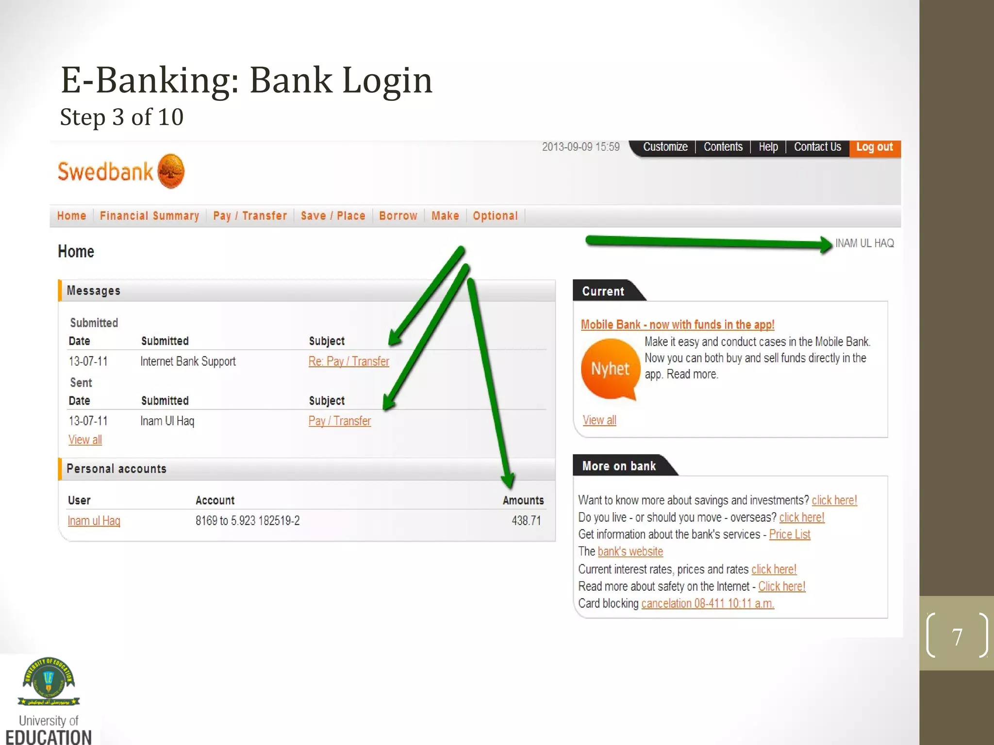 E-Banking: Bank Login
Step 3 of 10
7