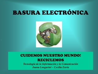 Soluciones a este gran problema:Reforzar los controles en las fronterasResolver el vacío legal en la no diferenciación entre material reutilizable y residuo electrónico.Adoptar medidas donde los fabricantes, asuman la responsabilidad legal y financiera por sus productos hasta el final de su vida útil. (Responsabilidad Individual del Productor) Incentivar el diseño ecológico.Donar los equipos en desuso, a escuelas e instituciones. Generar una cultura del reúso y reciclaje.Recolección selectiva de la basura electrónica.Promover la entrega de bonos a quienes entreguen un aparato que no sirva en centros de acopio especializados.Buscar apoyo en empresas encargadas del tema como E-scrap, Silkers S.A., Ecogestionar S.A.Incentivar a la población a que consuma los productos de marcas comprometidas con el medio ambiente, tal como figura en el ranking verde de Greenpeace.