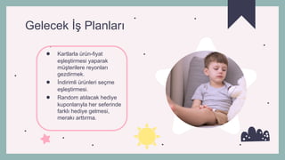 Gelecek İş Planları
● Kartlarla ürün-fiyat
eşleştirmesi yaparak
müşterilere reyonları
gezdirmek.
● İndirimli ürünleri seçme
eşleştirmesi.
● Random atılacak hediye
kuponlarıyla her seferinde
farklı hediye gelmesi,
merakı arttırma.
 